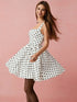 SHEIN Enchnt Summer Women's White With Black Polka Dots Square Neck Sleeveless 90s Retro Cute Party Dress,Elegant Graduation Birthday Vacation Short Dress