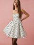 SHEIN Enchnt Summer Women's White With Black Polka Dots Square Neck Sleeveless 90s Retro Cute Party Dress,Elegant Graduation Birthday Vacation Short Dress