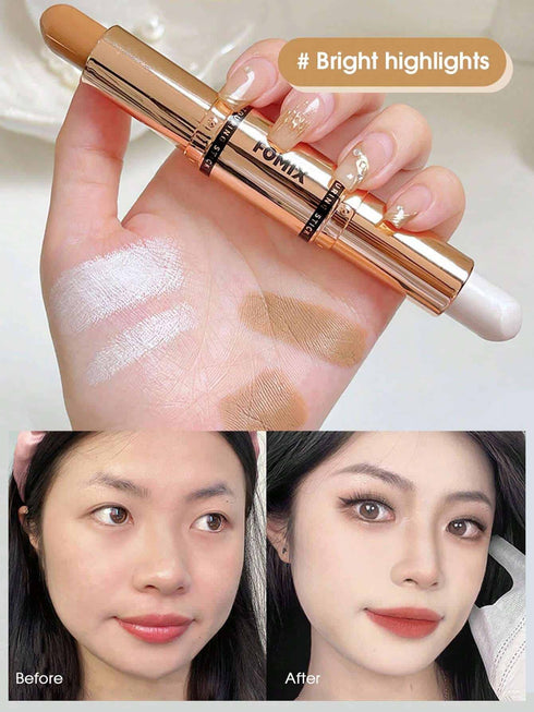 FOMIX Double Ended Highlight & Contouring Stick,1Pc Multi-Function Contouring Stick Matte Contouring Nose Shadow Contour Wand
