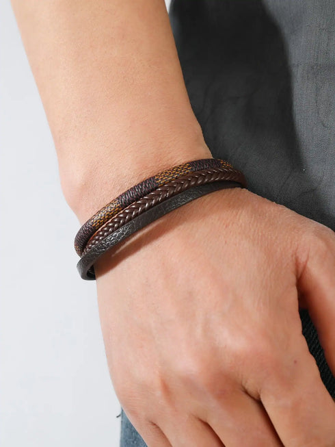 SHEIN Fashionable and Popular Men PU Polyurethane Braided Bracelet