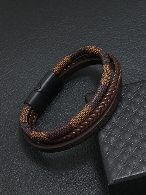 SHEIN Fashionable and Popular Men PU Polyurethane Braided Bracelet