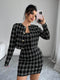 Firerie Women 2pcs Set: Plaid Print Fitted Cami Midi Dress & Jacket