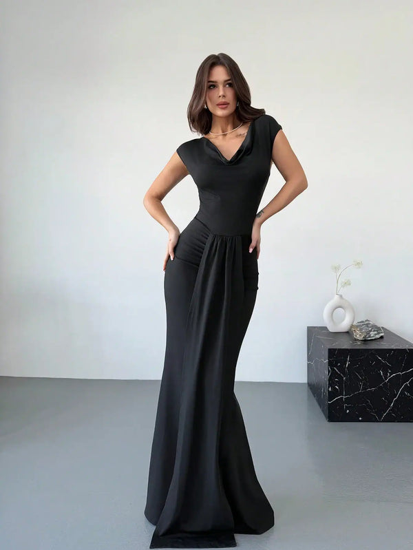 SHEIN Elegant Minimalist Party Surplice Neck Pleated Solid Dress