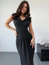 SHEIN Elegant Minimalist Party Surplice Neck Pleated Solid Dress