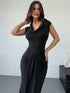 SHEIN Elegant Minimalist Party Surplice Neck Pleated Solid Dress