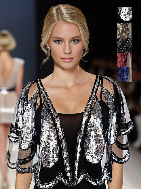 Formal Shiny Poncho With Sequins Embellished