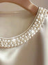 بدلة نسائية بلا أكمام من SHEIN Franclia، بودي سوت بياقة ساتان مطرز باللؤلؤ الصناعي، شامبانيا لامعة بيضاء وذهبية، قميص علوي أنيق للحفلات الشاطئية المسائية الصيفية