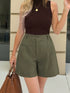 SHEIN Franclia Women's Solid Color Pleated Wide Leg Loose Casual Shorts