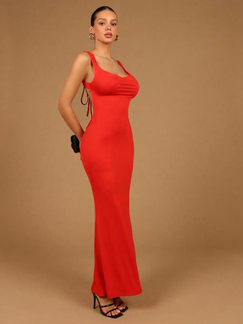 SHEIN Elegant Sexy Drop-Collar Halter Satin Bow Fishtail Dress