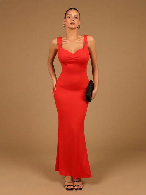 SHEIN Elegant Sexy Drop-Collar Halter Satin Bow Fishtail Dress