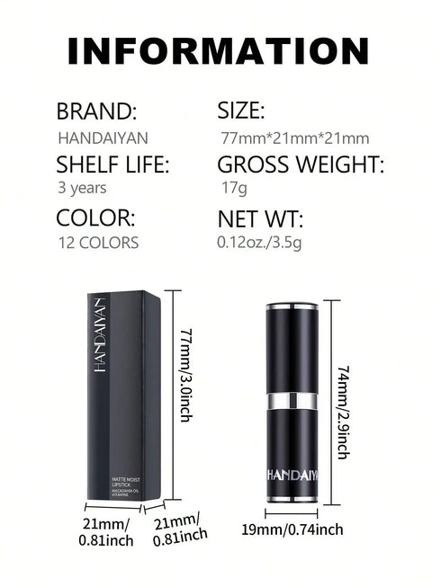 SHEIN HANDAIYAN HANDAIYAN Matte Moisturizing Lipstick, Velvet Lipstick