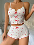 SHEIN Heart Print Lettuce Trim Bow Front PJ Set / Pajama Set White Set