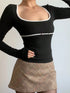 SHEIN INAWLY Lace Splice Pure Round Neck Long Sleeve T-Shirt For Young Women Fall Cloth For Women