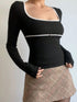 SHEIN INAWLY Lace Splice Pure Round Neck Long Sleeve T-Shirt For Young Women Fall Cloth For Women