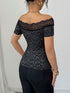 SHEIN Sexy Lace Panel Glossy Off Shoulder Short Sleeve T-Shirt