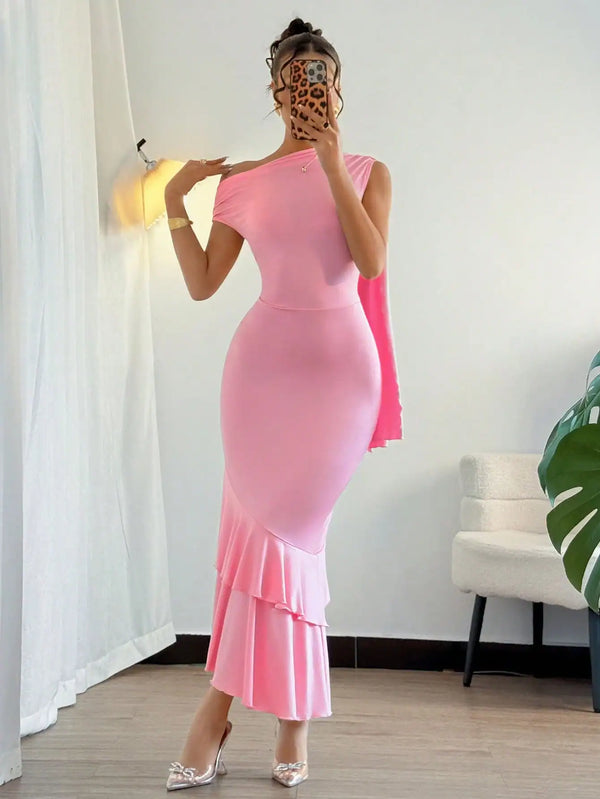SHEIN Casual Solid Color Slim Fit Cinched Waist Sleeveless Dress