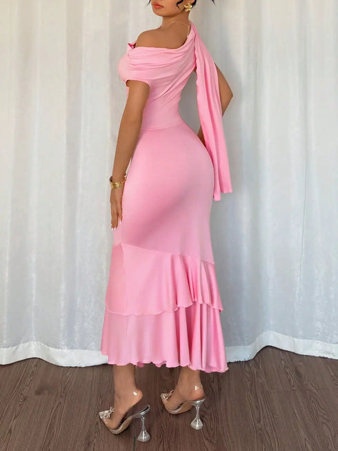 SHEIN Casual Solid Color Slim Fit Cinched Waist Sleeveless Dress