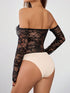 Lace Patchwork Off Shoulder Bow Decor Long Sleeve Bodysuit