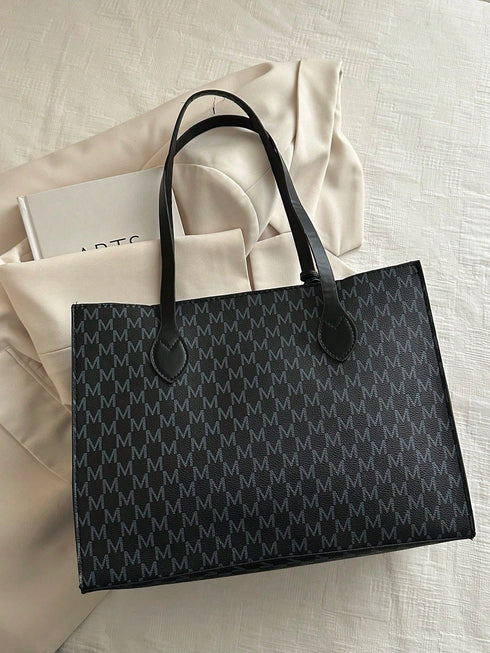SHEIN Large Capacity Waterproof Business Casual Fashion PU Leather Women's Shoulder Tote Bag, Suitable For Girls, Ladies,