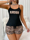 SHEIN Leopard Skin & Letter Print Camisole & Shorts Women Pajama Set