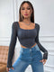 SHEIN Lunelith SHEIN Lunessa Square Neck Asymmetrical Hem Crop Tee
