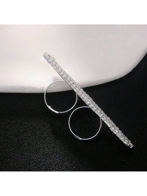 LuxstyWear Luxury Y2K Multi-Row Rhinestone Crystal Double Finger Ring