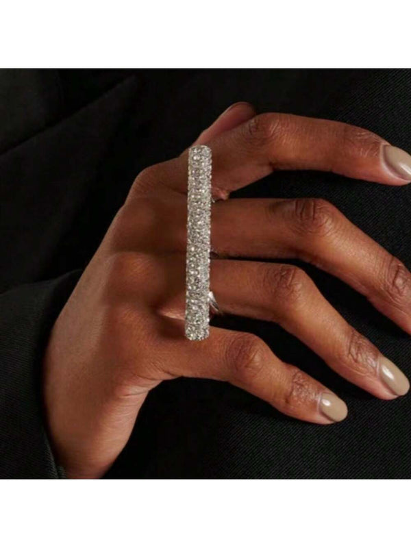 LuxstyWear Luxury Y2K Multi-Row Rhinestone Crystal Double Finger Ring