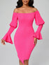 SHEIN Lyxana Women Solid Color Off Shoulder Flare Sleeve Fitted Elegant Dress