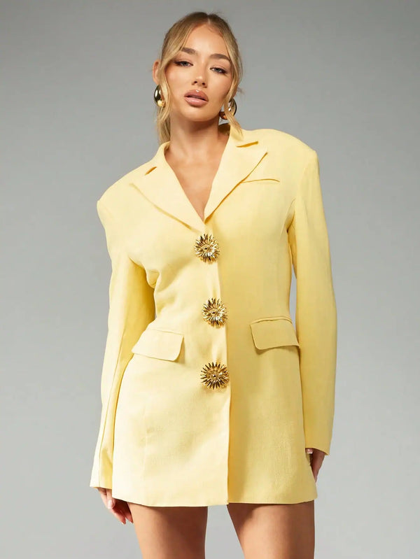 SHEIN MISSGUIDED Blazer Mini Dress Statement Gold Button Detail Oversized Shoulder