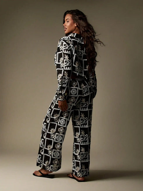 SHEIN MISSGUIDED Embroidered Black Palazzo Two Piece Festival Boho Summer Beach Coordinates