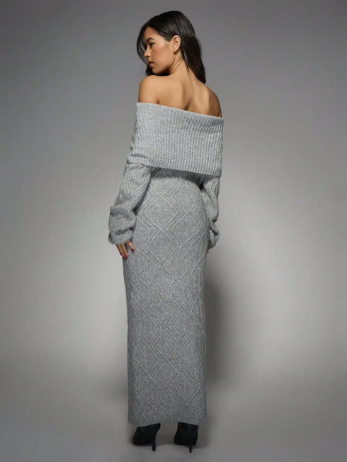 SHEIN MISSGUIDED Luxurious Off-Shoulder Cable Knit Maxi Sweater Dress