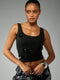 SHEIN MISSGUIDED Ribbed Tank Top With Black Flower