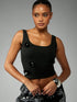 SHEIN MISSGUIDED Ribbed Tank Top With Black Flower