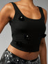 SHEIN MISSGUIDED Ribbed Tank Top With Black Flower