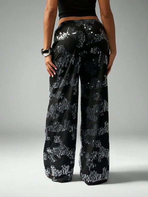 SHEIN MISSGUIDED Sequin Wide Leg Palazzo Party Evening Dressy Pants