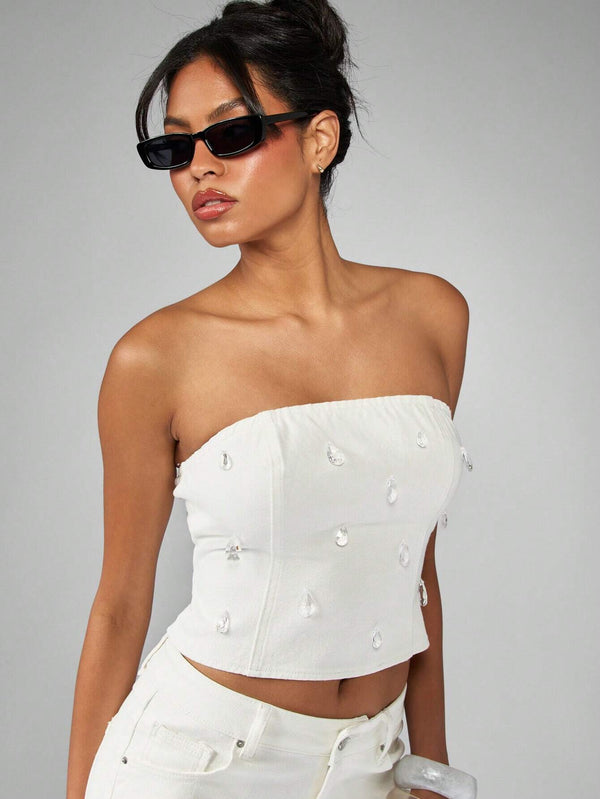 SHEIN MISSGUIDED Strapless Denim Crop Top Bandeau