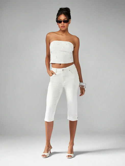 SHEIN MISSGUIDED Strapless Denim Crop Top Bandeau