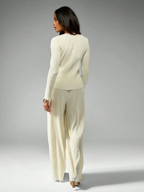 SHEIN MISSGUIDED Plisse Textured Lounge Two Piece Set Long Sleeve Button