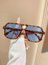 SHEIN 1 Pair Unisex Leopard Print Blue Aviator Frame Fashion Glasses, Suitable For Minimalist Decor