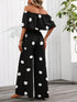 SHEIN MERY ROSE Women's Vacation Polka Dot Print Off-Shoulder Cropped Top And Wide Leg Pants Loose Casual 2pcs Set