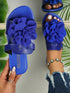 SHEIN Women's Round Toe Flat Sandals With 3D Flower Decor, Open Toe Slip-On