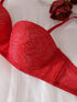 SHEIN FairyFlirt 1pc Push-Up 1/2 Cup Elegant Floral Print Red Comfortable Daily Wear Bra