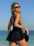 SHEIN Swim Lushoire Women's Striped Patchwork Backless Halter Swimdress