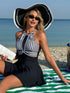 SHEIN Swim Lushoire Women's Striped Patchwork Backless Halter Swimdress