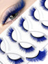 SHEIN GROINNEYA 5 Pairs Colored False Eyelashes Cat Eye Eyelashes Blue Faux Mink Lashes Cosplay Fluffy Soft Cross Wispy Natural Eyelash Extension