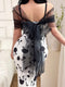 SHEIN Elegant Floral Print Mesh Decor Dress
