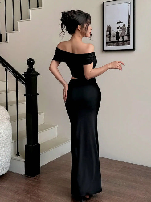 SHEIN Modelyn Women Long Solid Color Dress