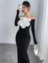 SHEIN Elegant Off Shoulder Floral Embellished Bodycon Dress