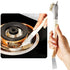 Cleaning brush being used on a stove burner with a close-up of the brush's bristle head.
