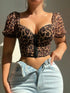 SHEIN Myrelith 1pc Women Front Closure Leopard Print Puff Sleeve Wire-Free Bra, Can Be Worn As Outerwear Lingerie, Cheetah Print Top ClassicAnimalPrint